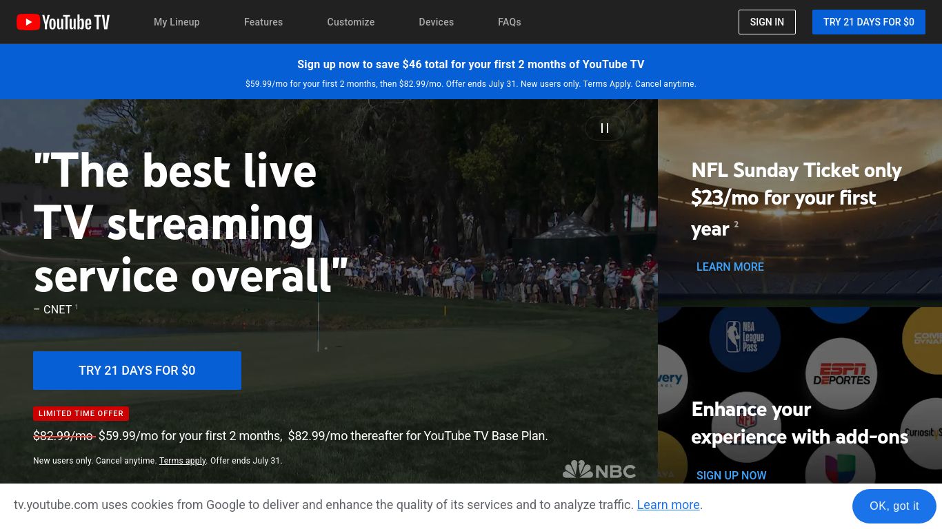 tv.youtube.com website homepage - live status check by WebsiteDown.xyz