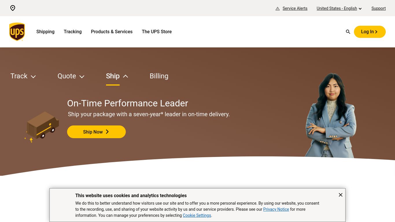 ups.com website homepage - live status check by WebsiteDown.xyz