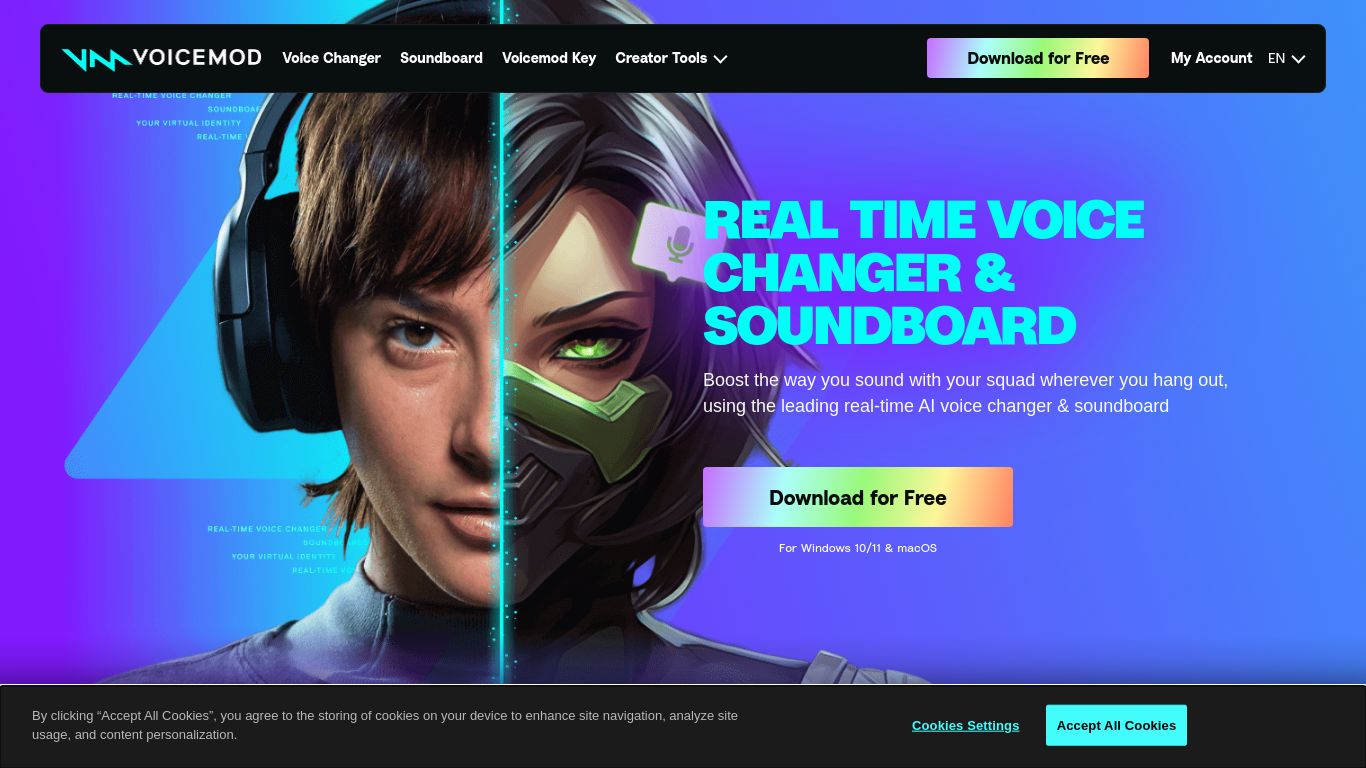 voicemod.net website homepage - live status check by WebsiteDown.xyz