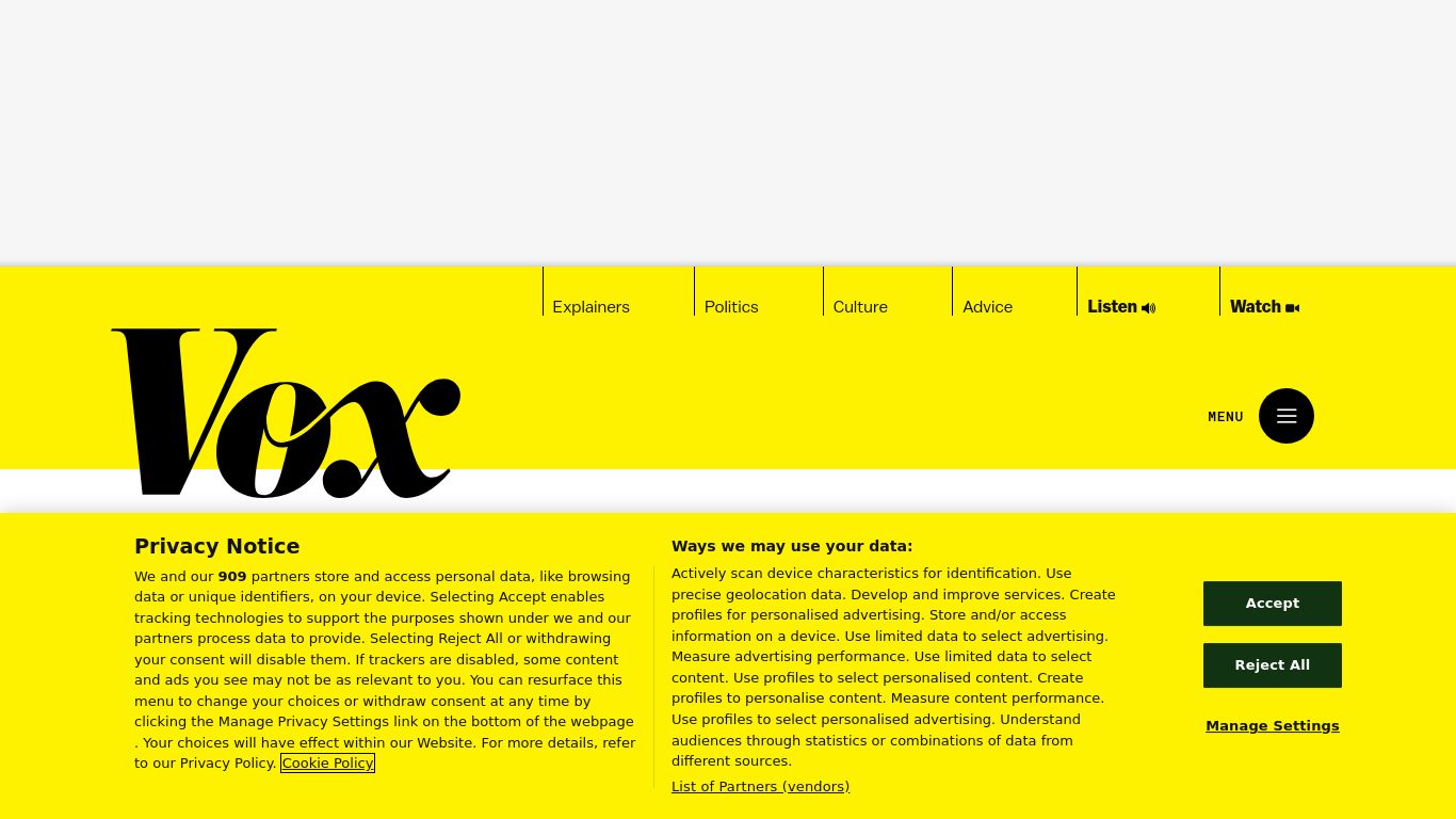 vox.com website homepage - live status check by WebsiteDown.xyz