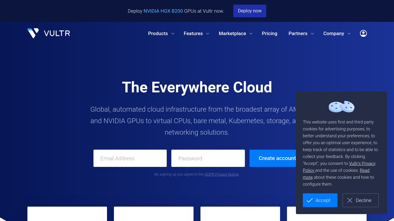 vultr.com website homepage - live status check by WebsiteDown.xyz