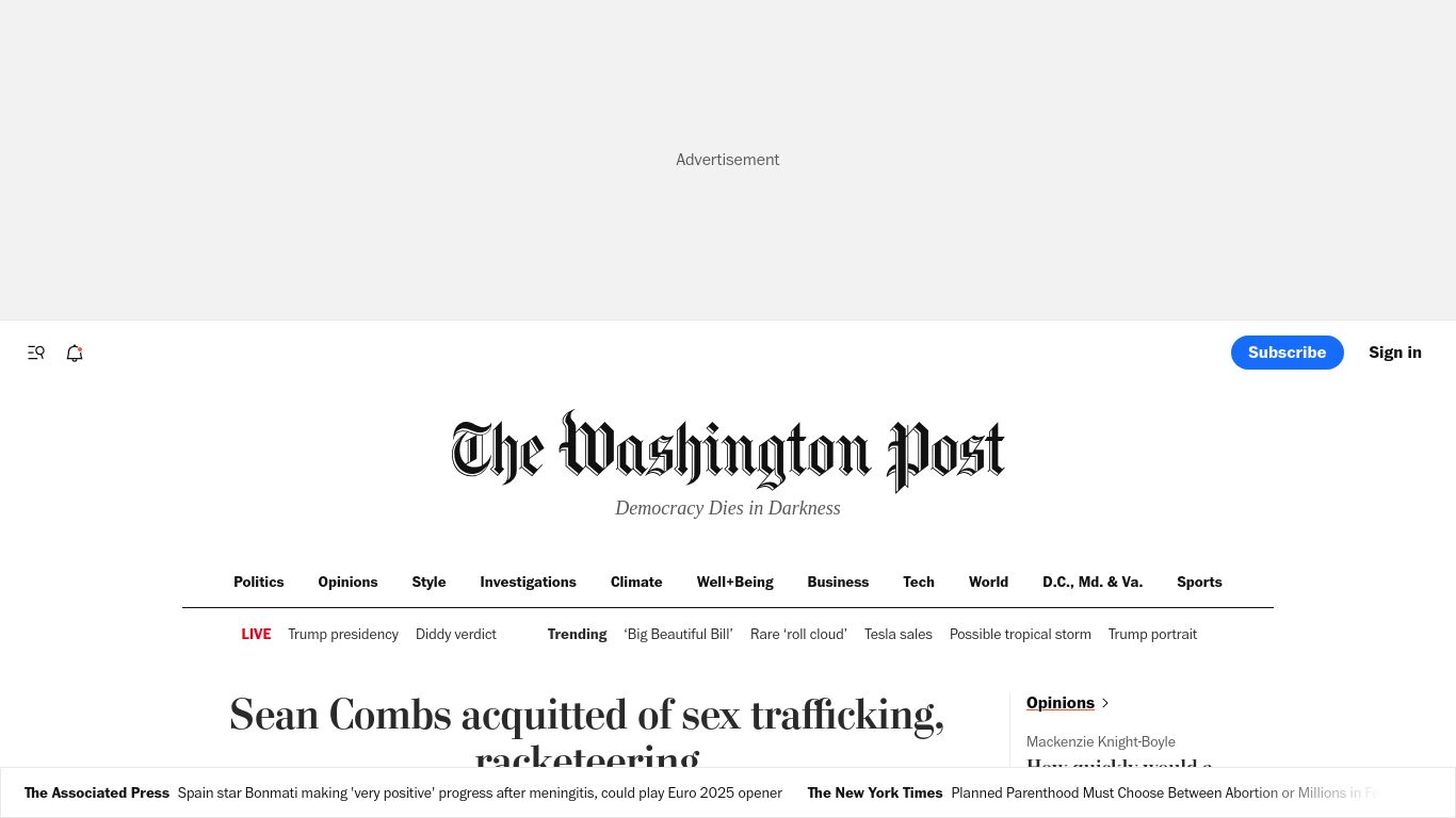 washingtonpost.com website homepage - live status check by WebsiteDown.xyz
