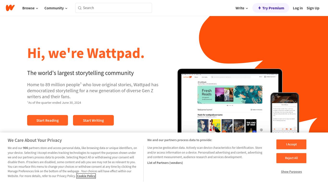 wattpad.com website homepage - live status check by WebsiteDown.xyz