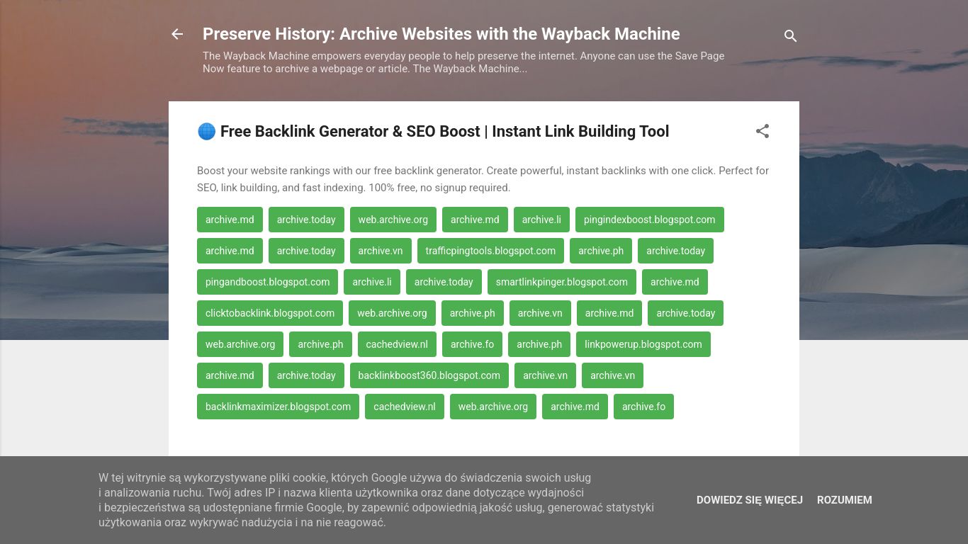 waybackmachineblog.blogspot.com website homepage - live status check by WebsiteDown.xyz