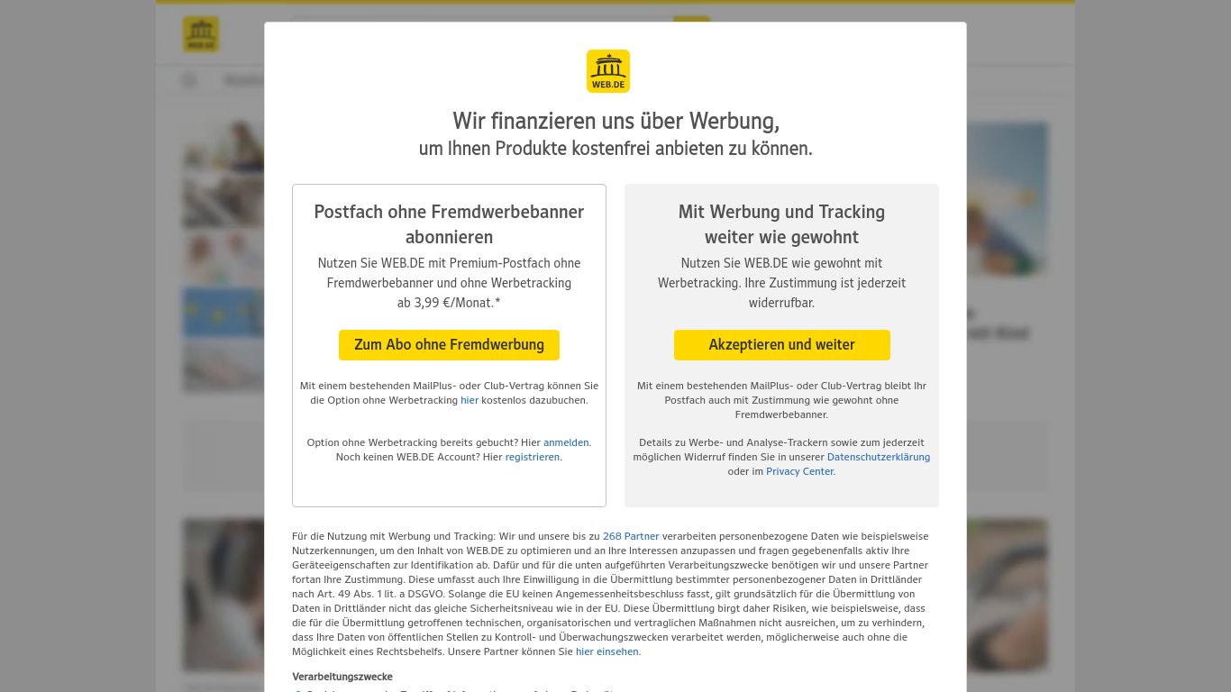 web.de website homepage - live status check by WebsiteDown.xyz