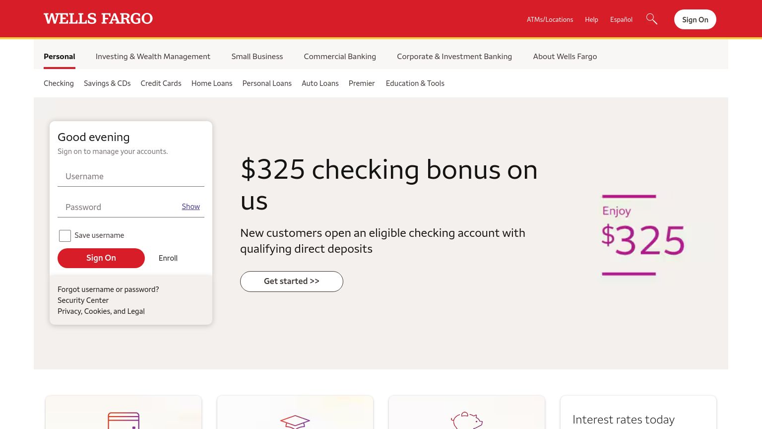 wellsfargo.com website homepage - live status check by WebsiteDown.xyz