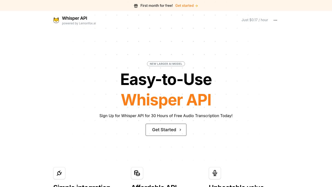 whisperapi.com website homepage - live status check by WebsiteDown.xyz