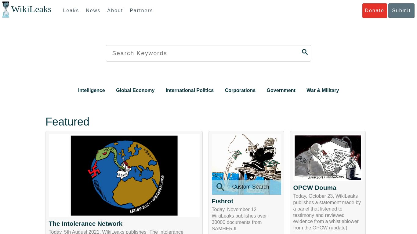 wikileaks.org website homepage - live status check by WebsiteDown.xyz