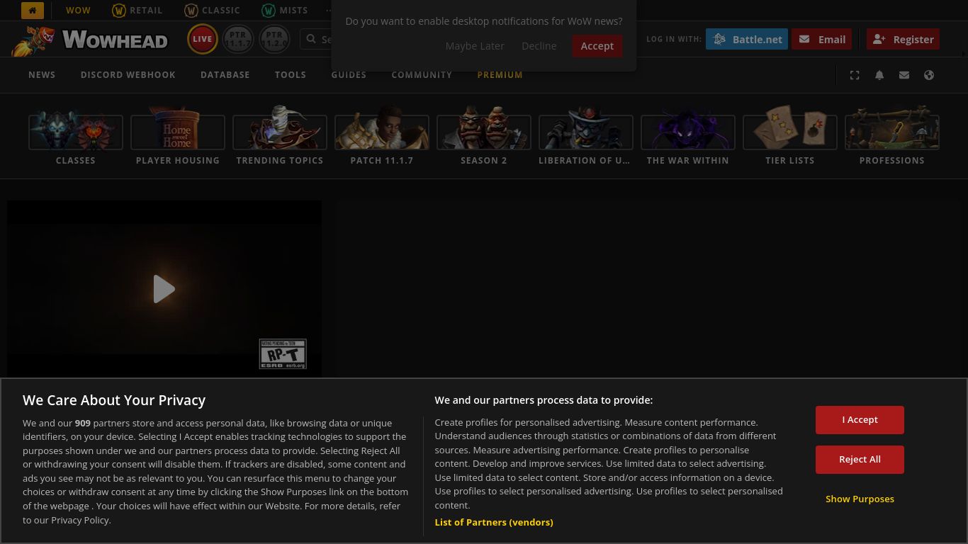 wowhead.com website homepage - live status check by WebsiteDown.xyz