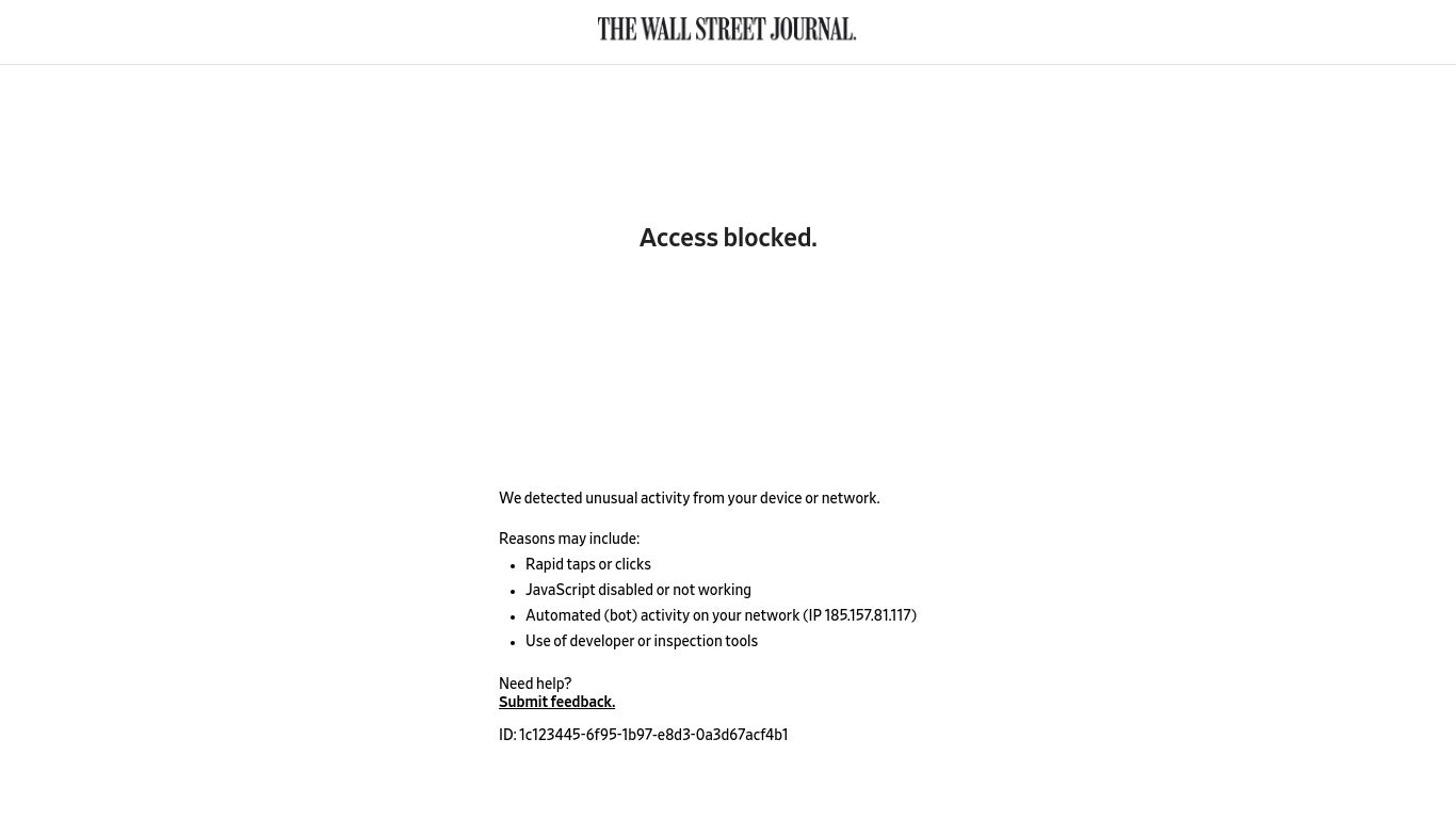wsj.com website homepage - live status check by WebsiteDown.xyz
