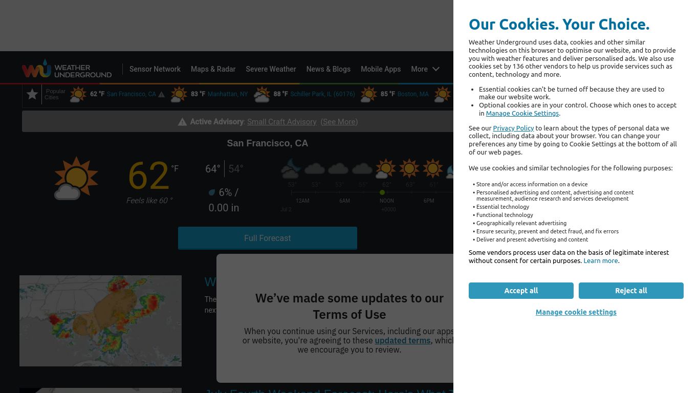 wunderground.com website homepage - live status check by WebsiteDown.xyz