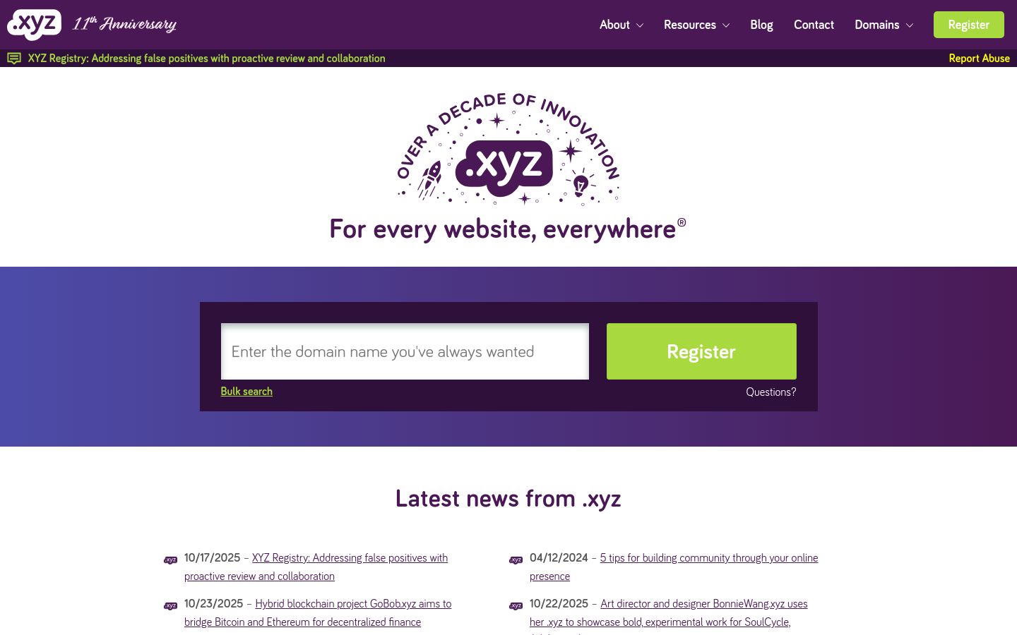 xyz.com website homepage - live status check by WebsiteDown.xyz