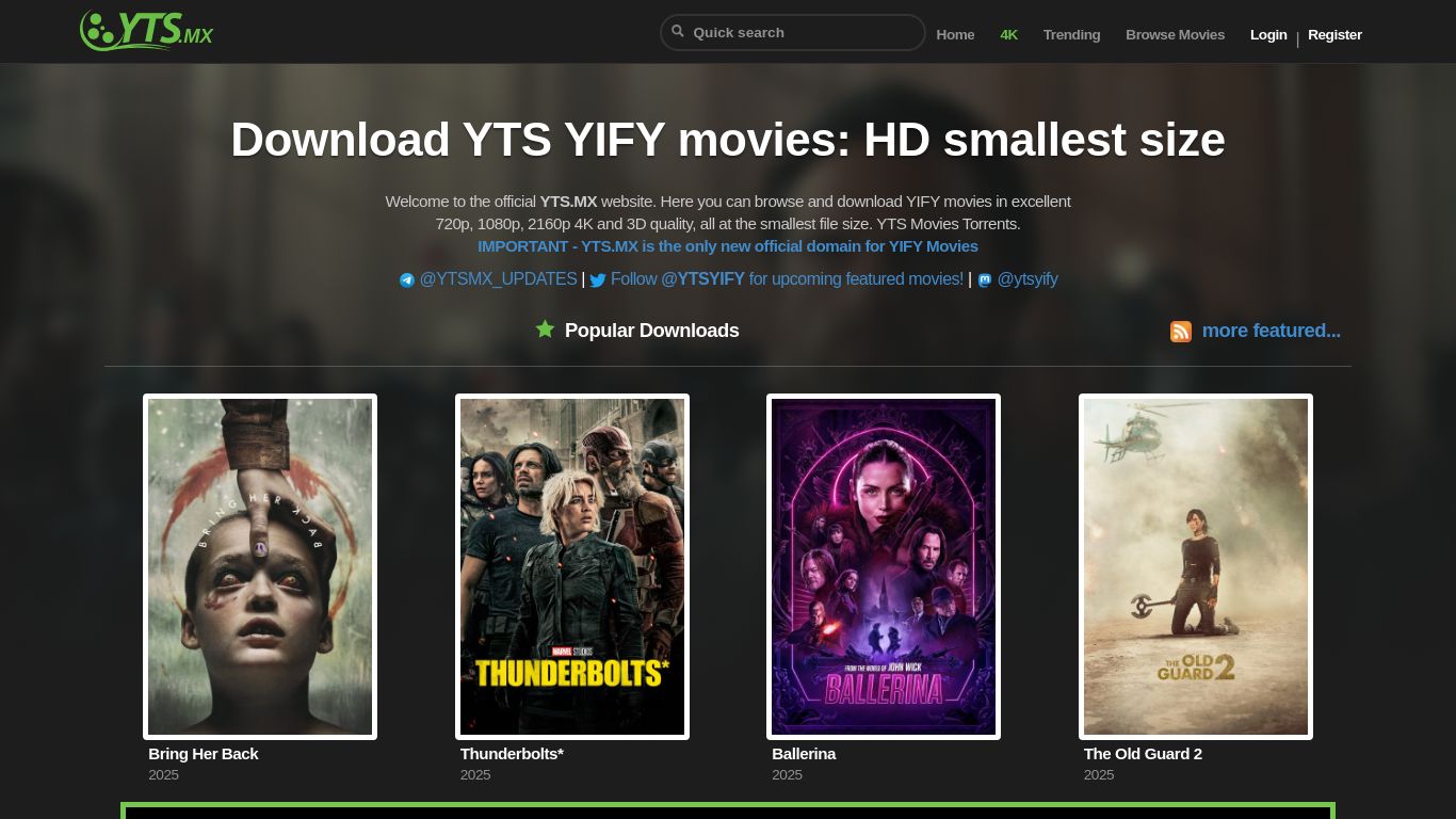 yts.mx website homepage - live status check by WebsiteDown.xyz
