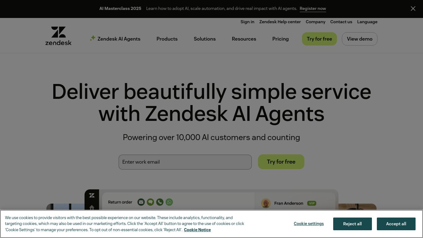 zendesk.com website homepage - live status check by WebsiteDown.xyz