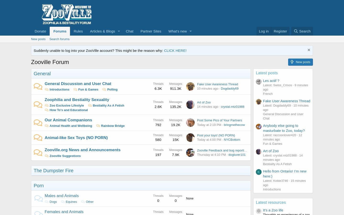 zoovilleforum.net website homepage - live status check by WebsiteDown.xyz